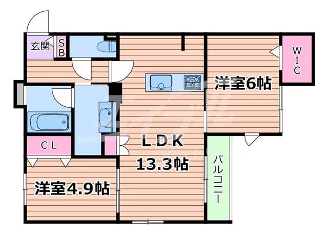 内代レジデンスノース(2LDK/3階)の間取り写真