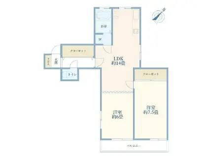 美しが丘コーポ(2LDK/3階)の間取り写真