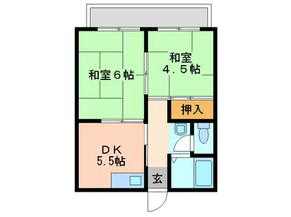 魚眞マンション(2DK/5階)の間取り写真