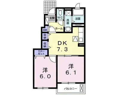 エルミタージュIII(2DK/1階)の間取り写真
