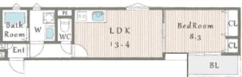 クリエオーレ聖天下(1LDK/2階)の間取り写真