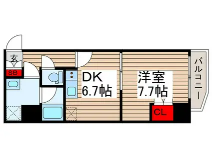 GENOVIA南千住VSKYGARDEN(1DK/7階)の間取り写真