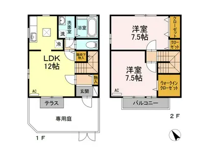 グランディス・エギ B棟(2LDK/1階)の間取り写真