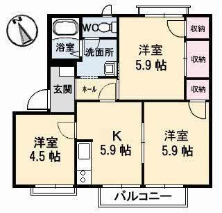 サンファミリアB棟(3K/2階)の間取り写真