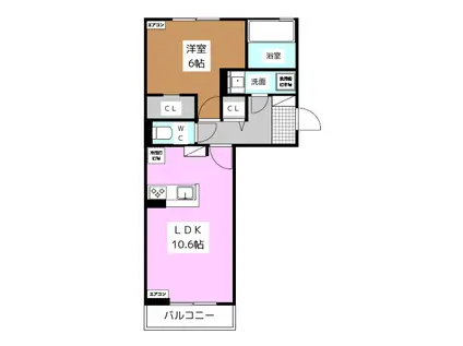 ライフコア南俣(1LDK/2階)の間取り写真