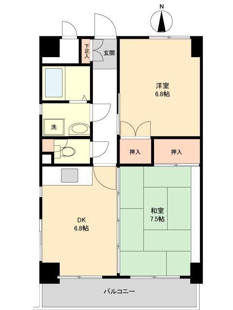 リビングステージ南仙台(2DK/6階)の間取り写真
