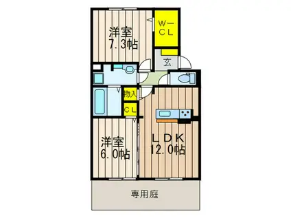 MAISON DE FLEUR 楠葉 ローズ(2LDK/1階)の間取り写真