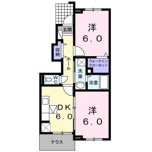 エスペランサB(2DK/1階)の間取り写真