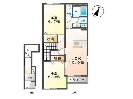 シャルマンフルール(2LDK/2階)の間取り写真