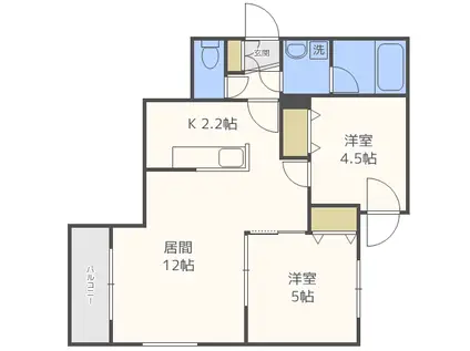 エルミタージュ山鼻(2LDK/1階)の間取り写真