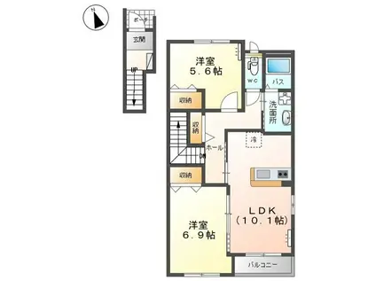 サンモールウエスト I(2LDK/2階)の間取り写真