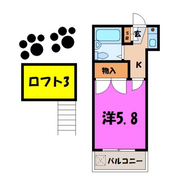 ソレイユ若葉セブンワン(1K/2階)の間取り写真
