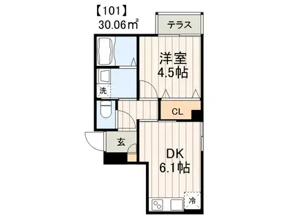 ウィステリアガーデン(1DK/1階)の間取り写真