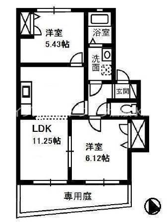 リバーシティー22 A棟(2LDK/1階)の間取り写真