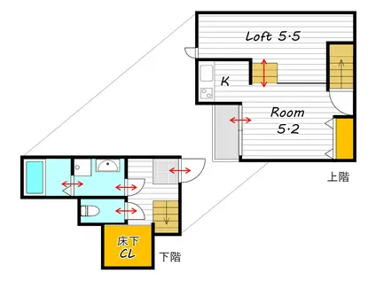 ADC学南ルアナ(1K/2階)の間取り写真