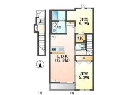 ケツァール(2LDK/2階)の間取り写真