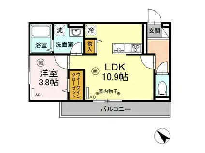 ヒルズライフ A棟(1LDK/2階)の間取り写真