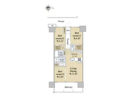 メイツ深川住吉(3LDK/9階)の間取り写真