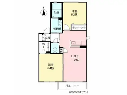 ディアス小野原 E棟(2LDK/2階)の間取り写真