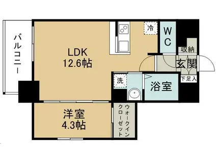 プラチナスイート五橋駅ガーデンコート(1LDK/2階)の間取り写真