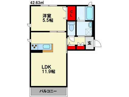 セカンドタワー(1LDK/2階)の間取り写真