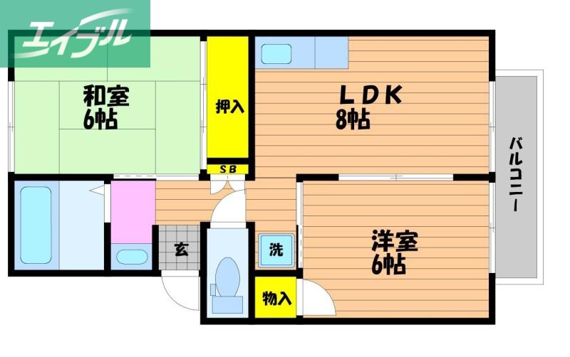 サンハイツ今A(2LDK/2階)の間取り写真