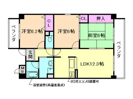 カサグランデ甚田(3LDK/3階)の間取り写真