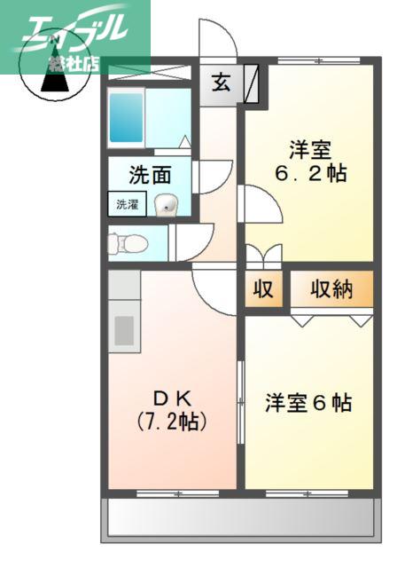 リーヴァオルト(2DK/2階)の間取り写真