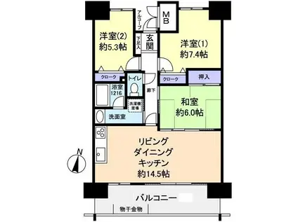 アスレ東原II番館(3LDK/8階)の間取り写真