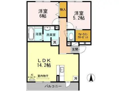グレイシャスコート A(2LDK/2階)の間取り写真