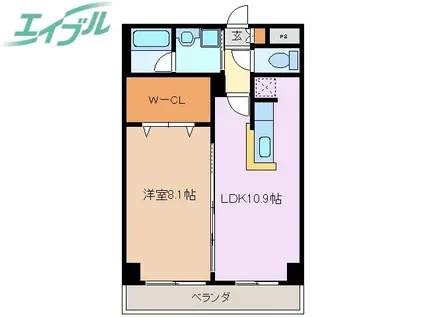 四日市エンブルコート(1LDK/8階)の間取り写真