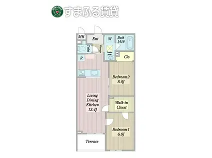 プエンテリア岡崎(2LDK/2階)の間取り写真