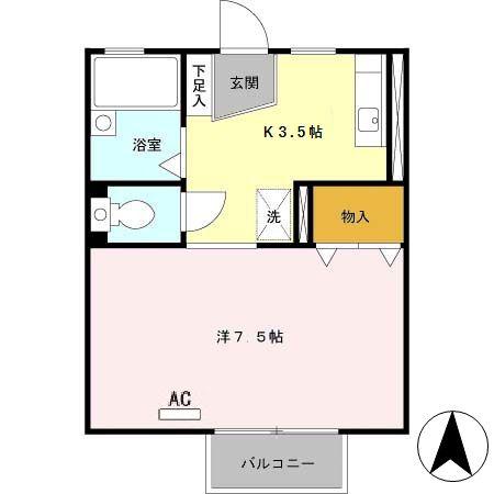 メイプルハイツ(1K/1階)の間取り写真