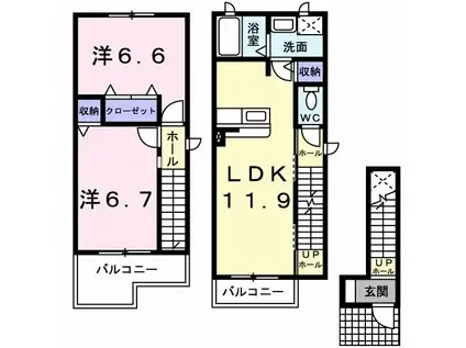 メゾンアルカンシエルI(2LDK/2階)の間取り写真