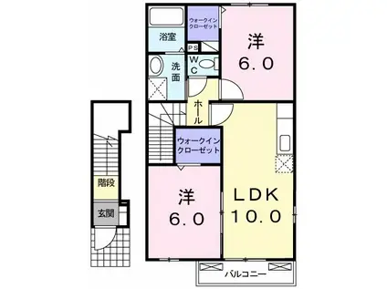 プリムヴェール(2LDK/2階)の間取り写真