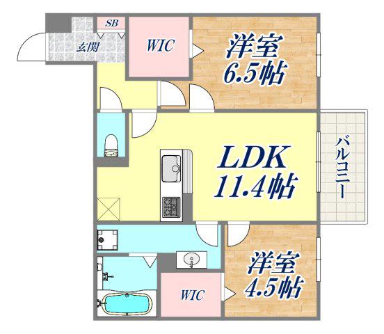 TOWN COURT(2LDK/2階)の間取り写真