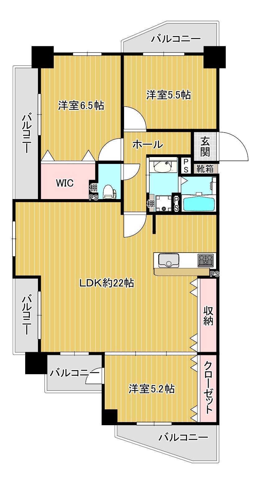 サーパスシティ新屋敷一番館(3LDK/12階)の間取り写真