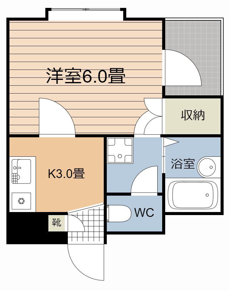 司マンション(1K/3階)の間取り写真