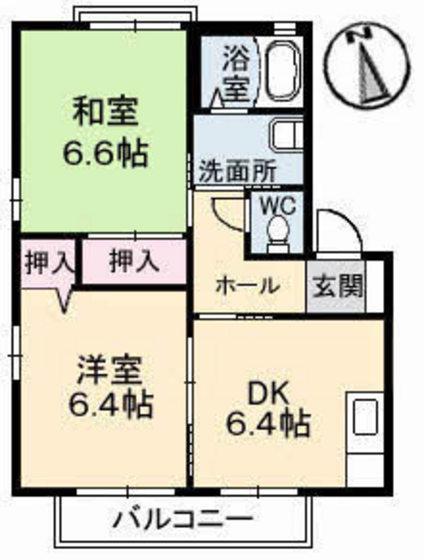 メテオール A棟(2DK/2階)の間取り写真