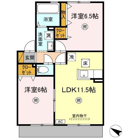 リビングタウンみずきC(2LDK/1階)の間取り写真