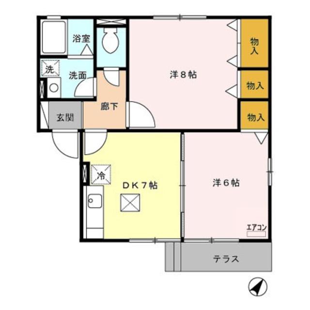 アルクール B(2DK/1階)の間取り写真