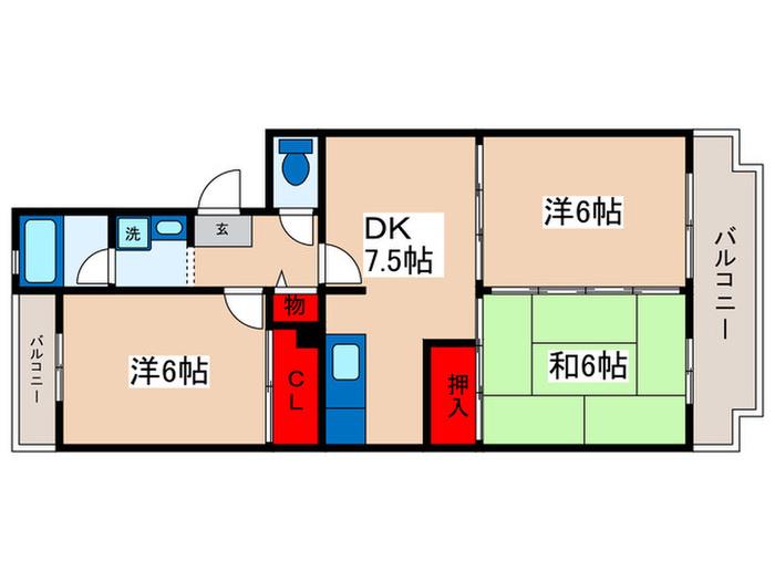 SUNNCITY HIKOTA B-3(3DK/3階)の間取り写真