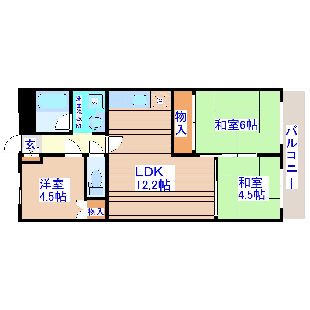 ロイヤルヒルズ大和町(3LDK/5階)の間取り写真