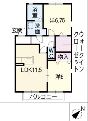 ファミィュB棟(2LDK/1階)の間取り写真