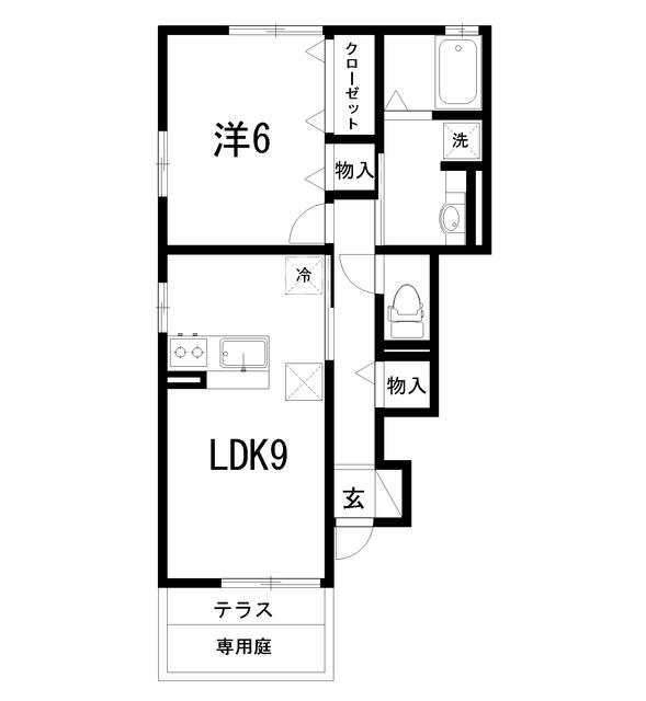 ソレイユII(1LDK/1階)の間取り写真