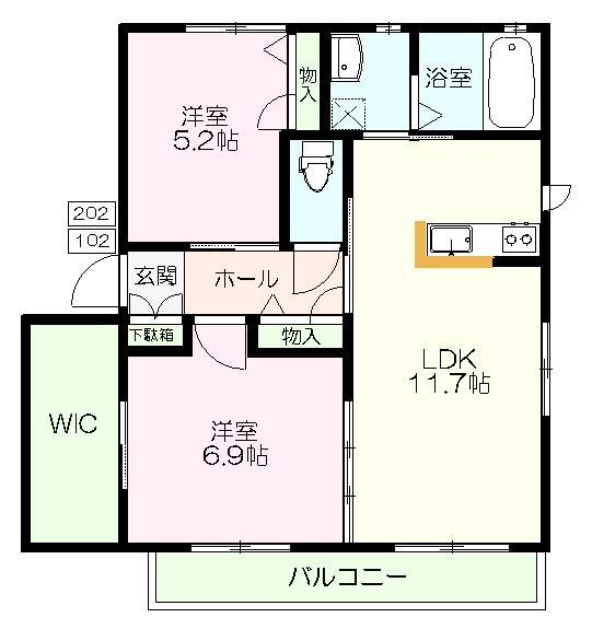 パークハイツC(2LDK/2階)の間取り写真