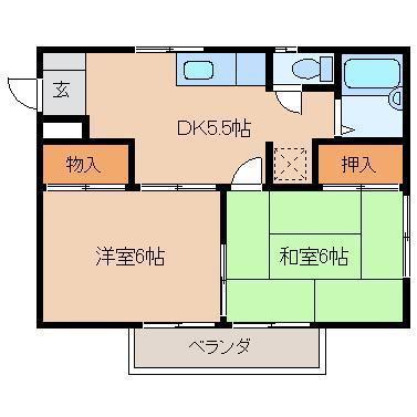 スカイハイツA(2DK/2階)の間取り写真