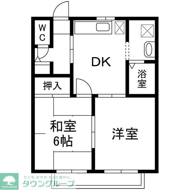 ハイツシーダータウン B棟(2DK/1階)の間取り写真