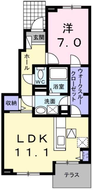 グランソレイユ(1LDK/1階)の間取り写真