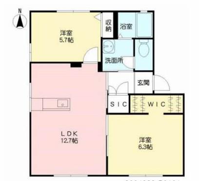 ディアス三川・B(2LDK/1階)の間取り写真
